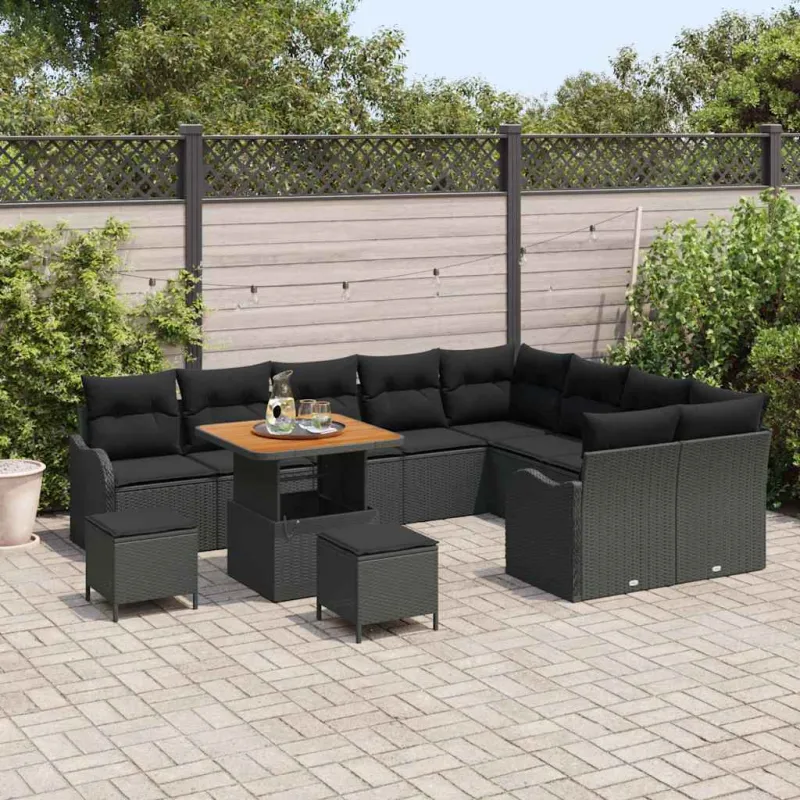 Sodo Sofų Rinkinys su pagalve su saugykla 12 pcs Juoda