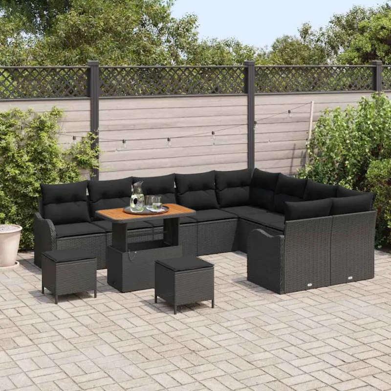 Sodo Sofų Rinkinys su pagalve su saugykla 12 pcs Juoda