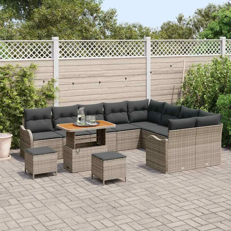 Sodo Sofų Rinkinys su pagalve su saugykla 12 pcs Pilka