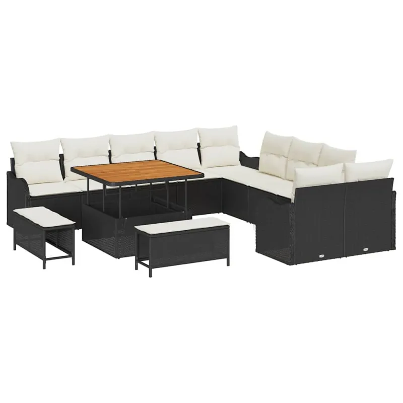 Sodo Sofų Rinkinys su pagalve 13 pcs Juoda ir kreminė