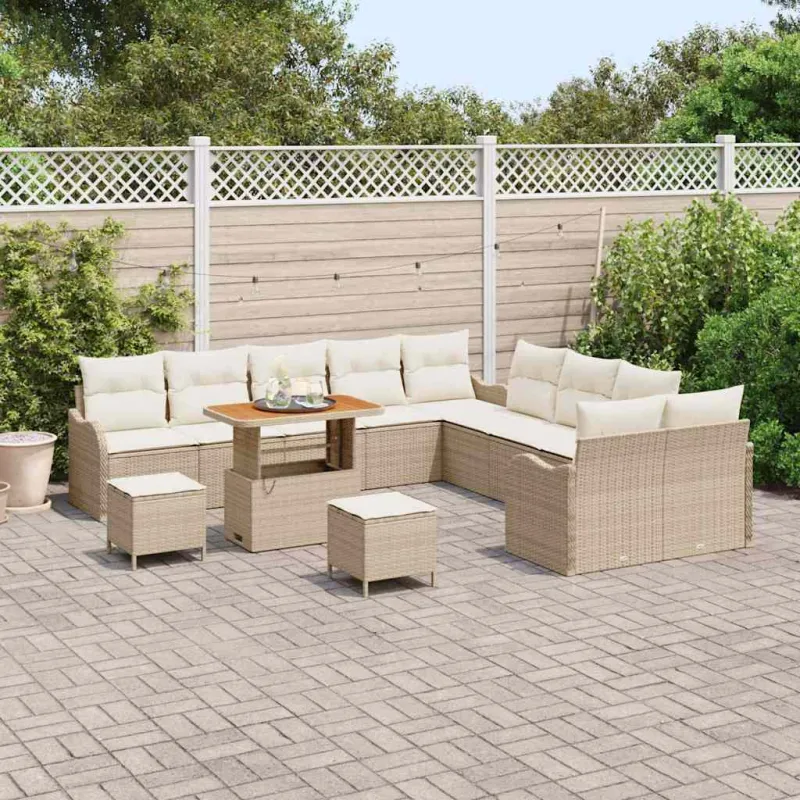 Sodo Sofų Rinkinys su pagalve 13 pcs Bežinė ir kreminė