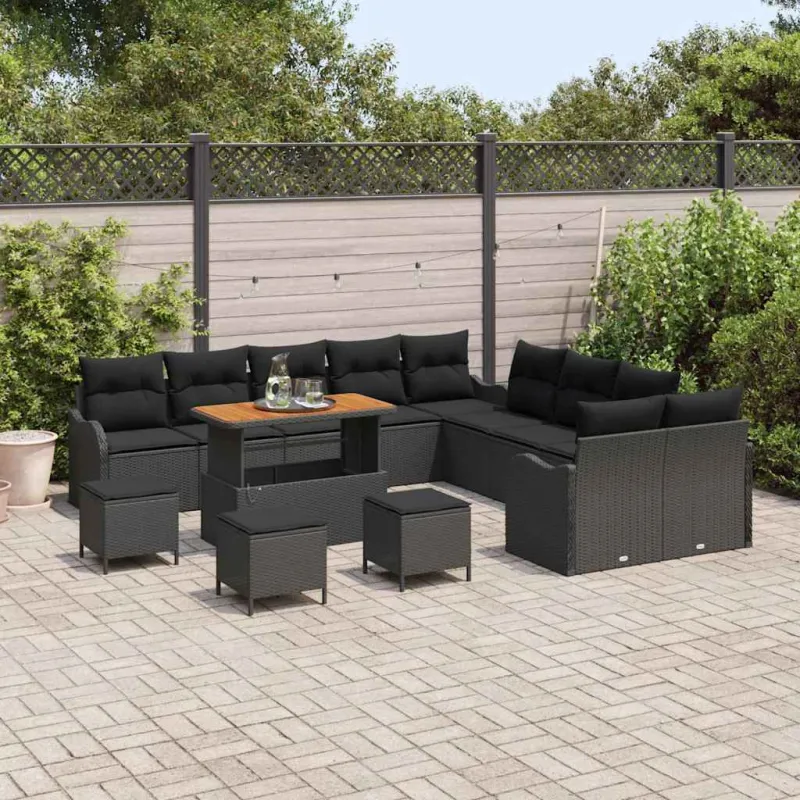 Sodo Sofų Rinkinys su pagalve su saugykla 14 pcs Juoda