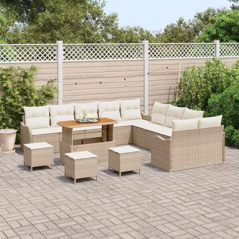 Sodo Sofų Rinkinys su pagalve 14 pcs Bežinė ir kreminė