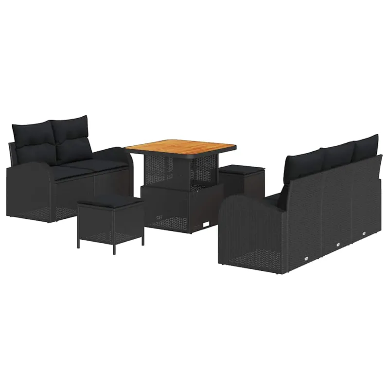 Sodo Sofų Rinkinys su pagalve su saugykla 8 pcs Juoda