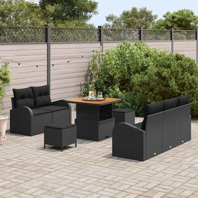 Sodo Sofų Rinkinys su pagalve su saugykla 8 pcs Juoda