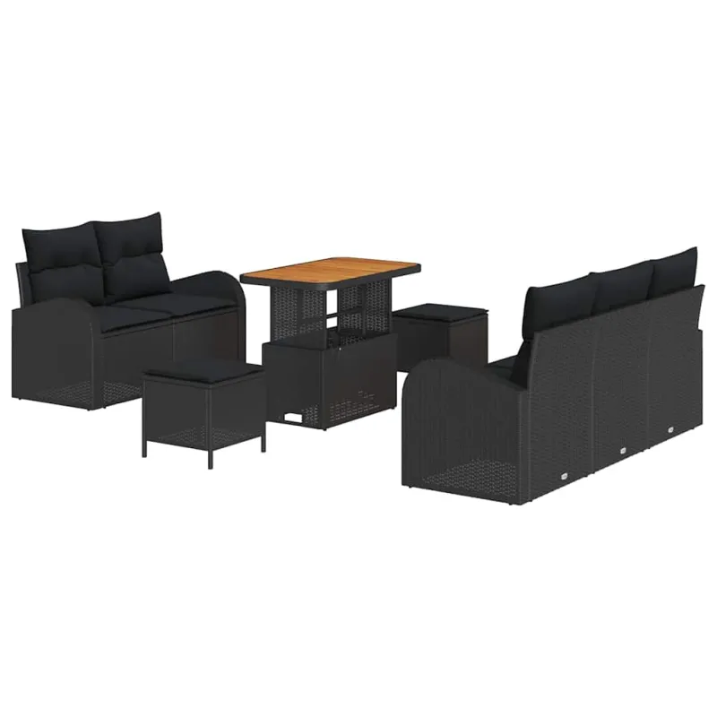 Sodo Sofų Rinkinys su pagalve su saugykla 8 pcs Juoda
