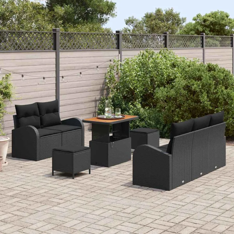 Sodo Sofų Rinkinys su pagalve su saugykla 8 pcs Juoda