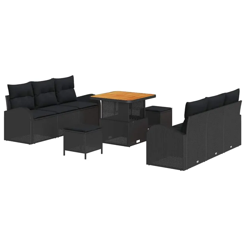 Sodo Sofų Rinkinys su pagalve su saugykla 9 pcs Juoda