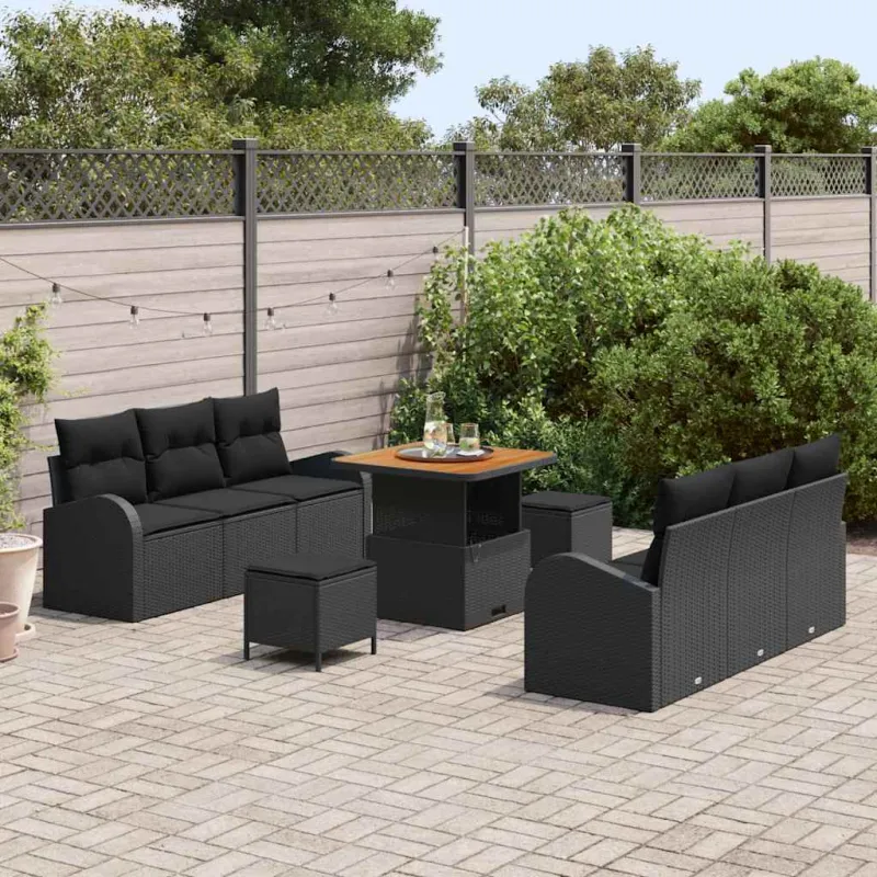 Sodo Sofų Rinkinys su pagalve su saugykla 9 pcs Juoda