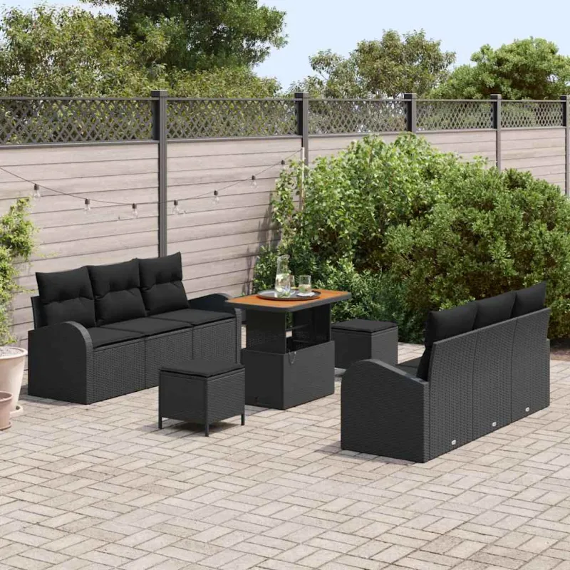 Sodo Sofų Rinkinys su pagalve su saugykla 9 pcs Juoda