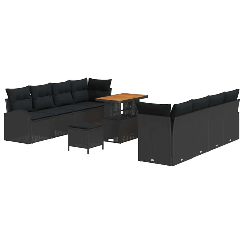 Sodo Sofų Rinkinys su pagalve su saugykla 11 pcs Juoda