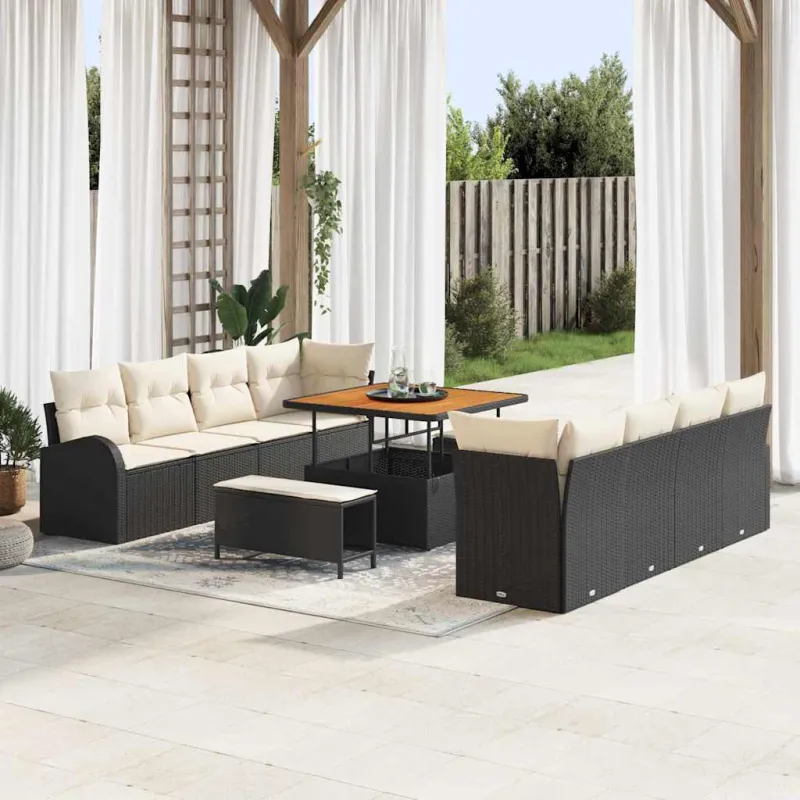 Sodo Sofų Rinkinys su pagalve 11 pcs Juoda ir kreminė