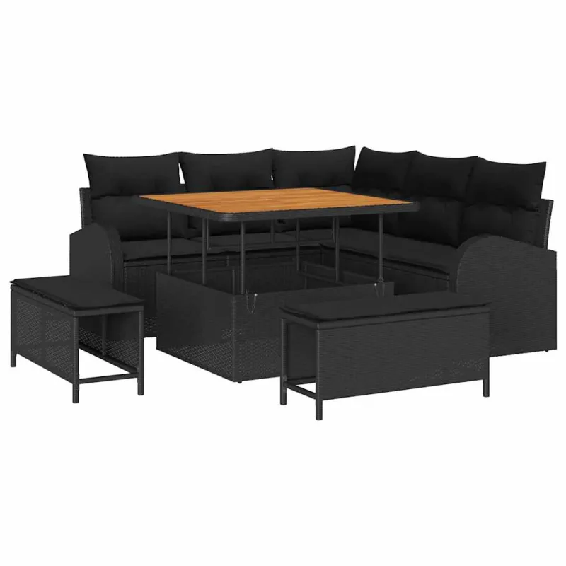 Sodo Sofų Rinkinys su pagalve su saugykla 8 pcs Juoda