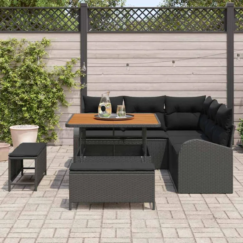 Sodo Sofų Rinkinys su pagalve su saugykla 8 pcs Juoda