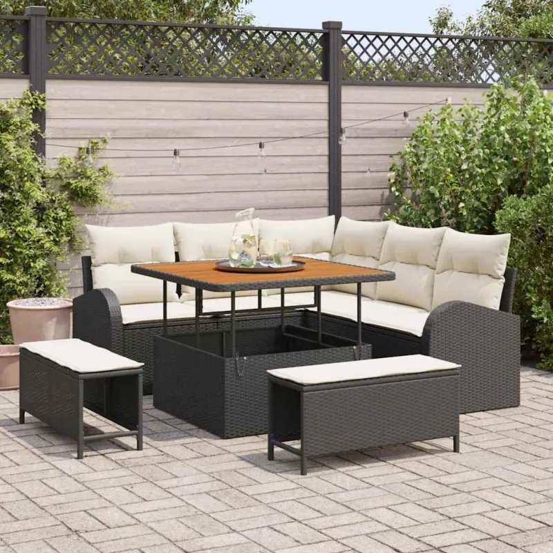 Sodo Sofų Rinkinys su pagalve 8 pcs Juoda ir kreminė