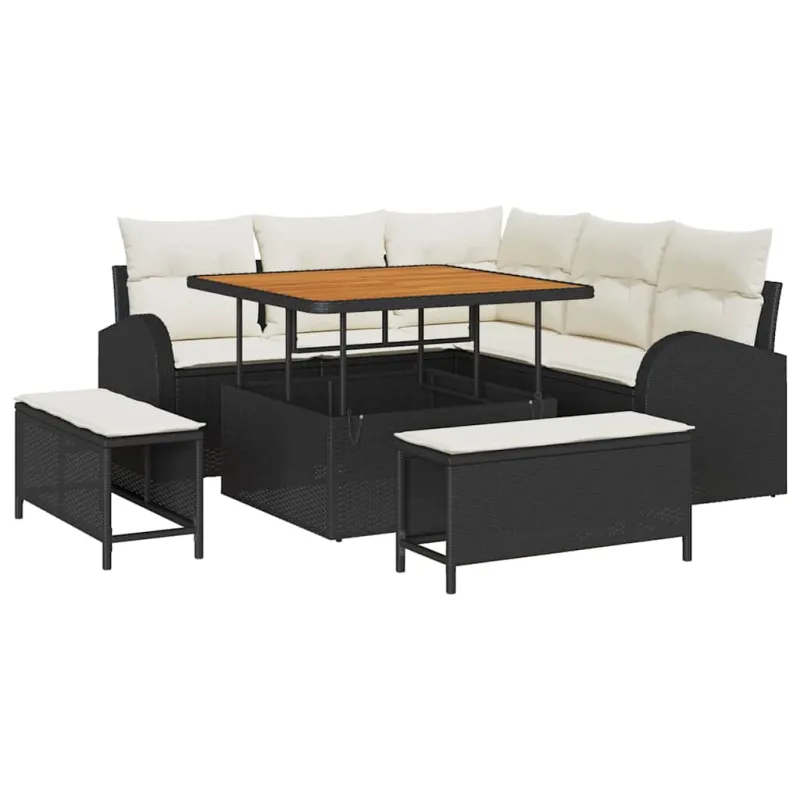 Sodo Sofų Rinkinys su pagalve 8 pcs Juoda ir kreminė