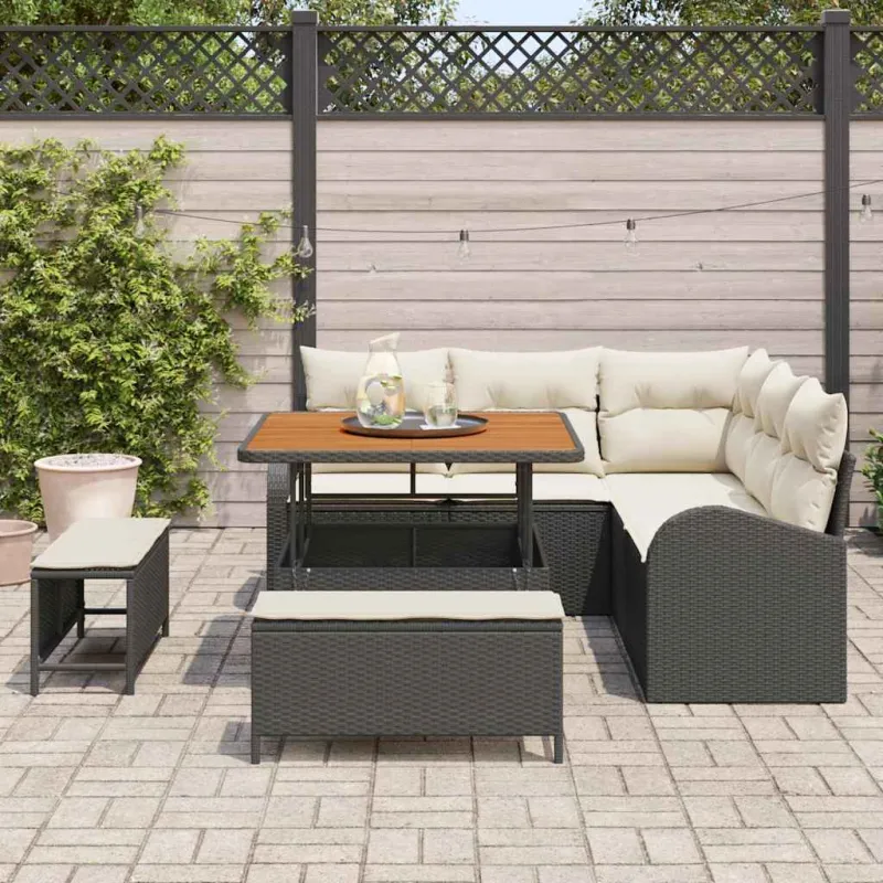 Sodo Sofų Rinkinys su pagalve 8 pcs Juoda ir kreminė