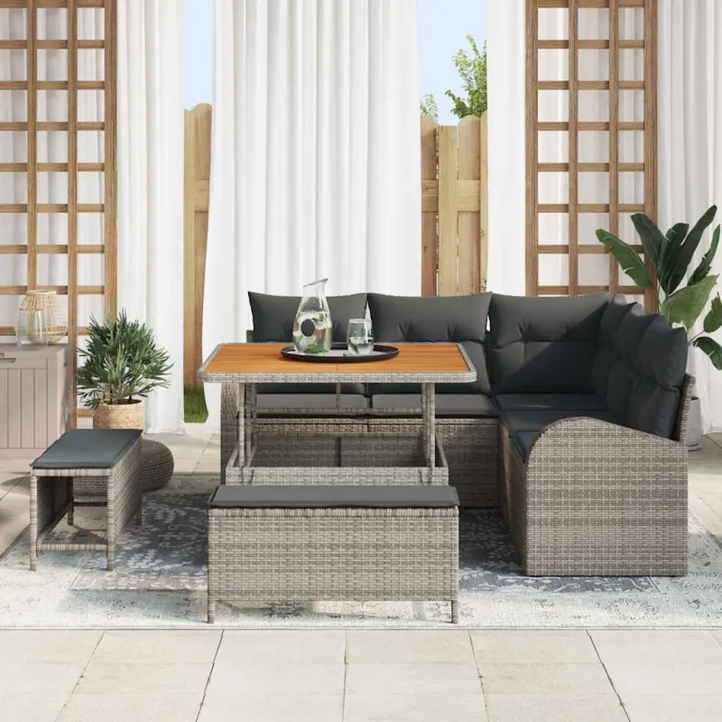 Sodo Sofų Rinkinys su pagalve su saugykla 8 pcs Pilka