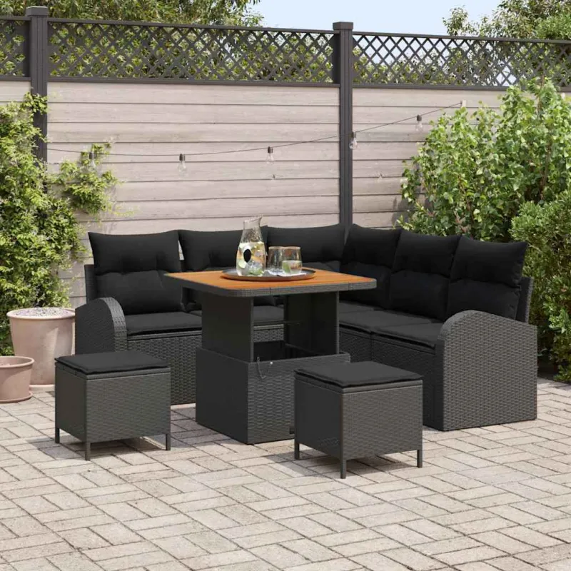 Sodo Sofų Rinkinys su pagalve su saugykla 8 pcs Juoda