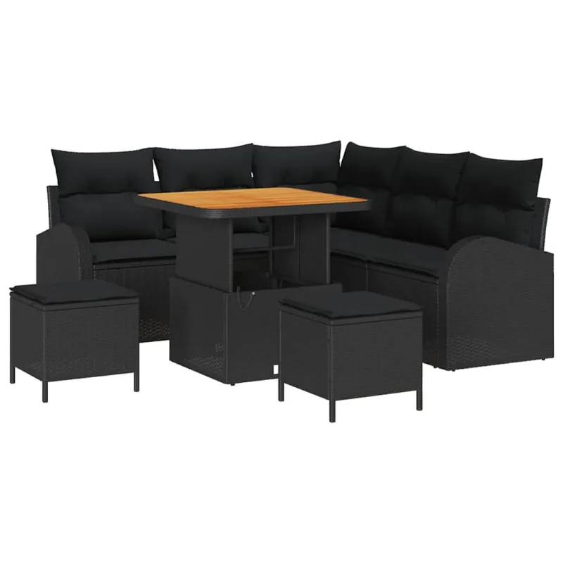 Sodo Sofų Rinkinys su pagalve su saugykla 8 pcs Juoda