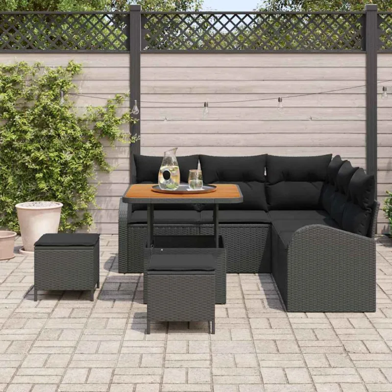 Sodo Sofų Rinkinys su pagalve su saugykla 8 pcs Juoda