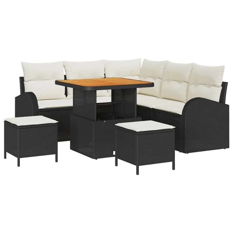 Sodo Sofų Rinkinys su pagalve 8 pcs Juoda ir kreminė