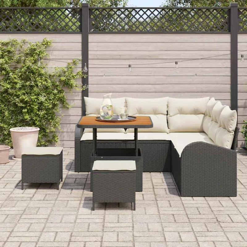 Sodo Sofų Rinkinys su pagalve 8 pcs Juoda ir kreminė