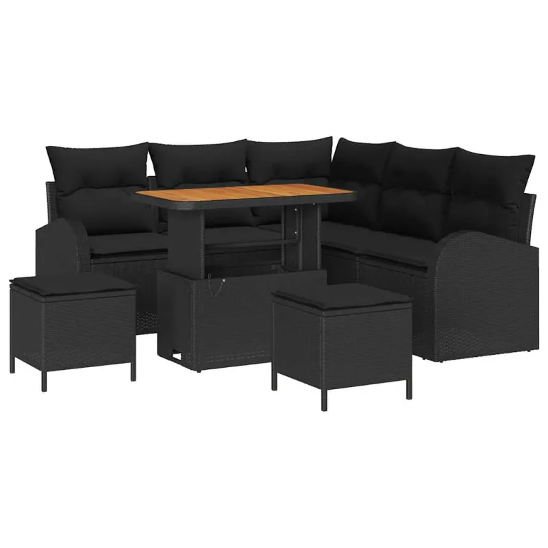Sodo Sofų Rinkinys su pagalve su saugykla 8 pcs Juoda