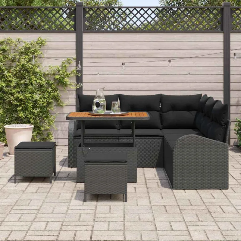 Sodo Sofų Rinkinys su pagalve su saugykla 8 pcs Juoda