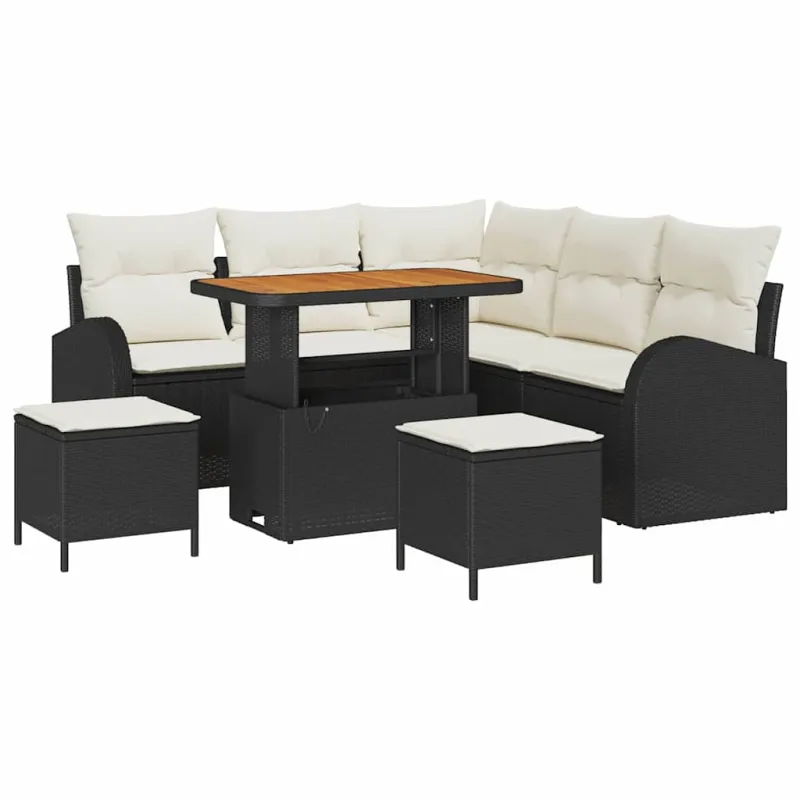 Sodo Sofų Rinkinys su pagalve 8 pcs Juoda ir kreminė