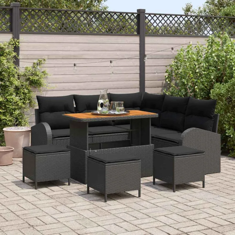 Sodo Sofų Rinkinys su pagalve su saugykla 9 pcs Juoda