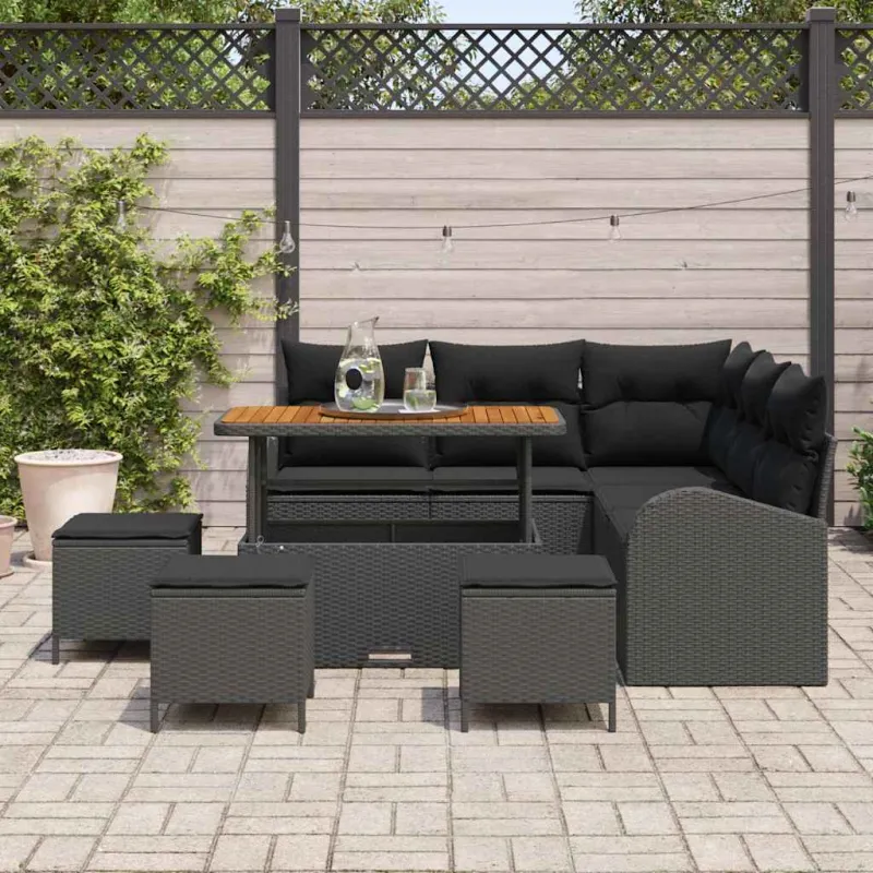 Sodo Sofų Rinkinys su pagalve su saugykla 9 pcs Juoda