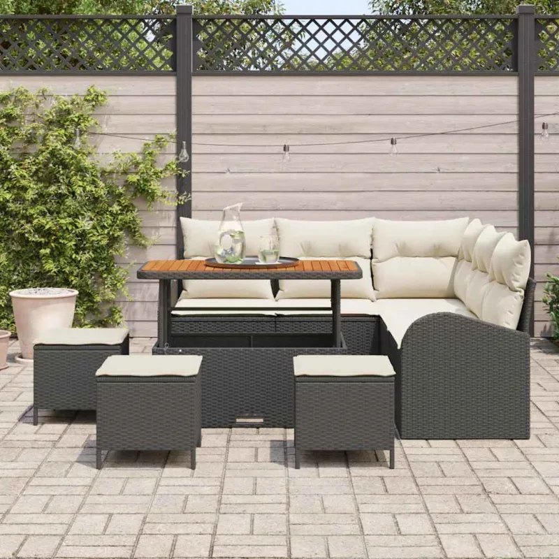 Sodo Sofų Rinkinys su pagalve 9 pcs Juoda ir kreminė