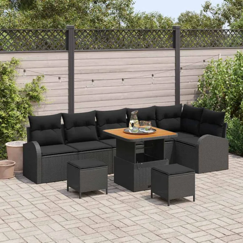 Sodo Sofų Rinkinys su pagalve su saugykla 9 pcs Juoda
