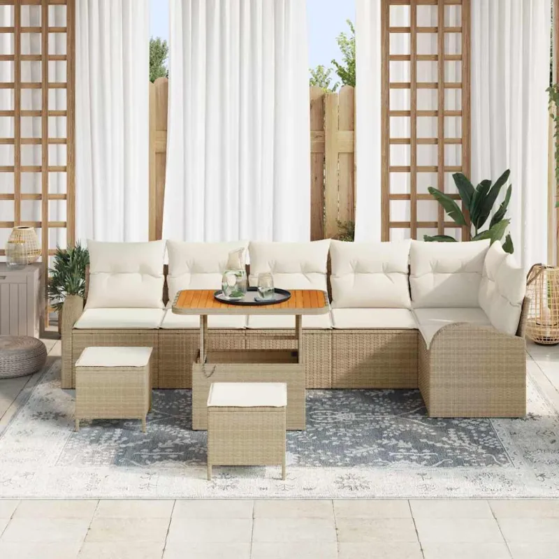 Sodo Sofų Rinkinys su pagalve 9 pcs Bežinė ir kreminė