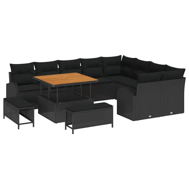 Sodo Sofų Rinkinys su pagalve su saugykla 12 pcs Juoda