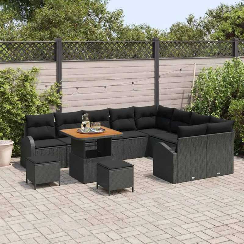 Sodo Sofų Rinkinys su pagalve su saugykla 12 pcs Juoda