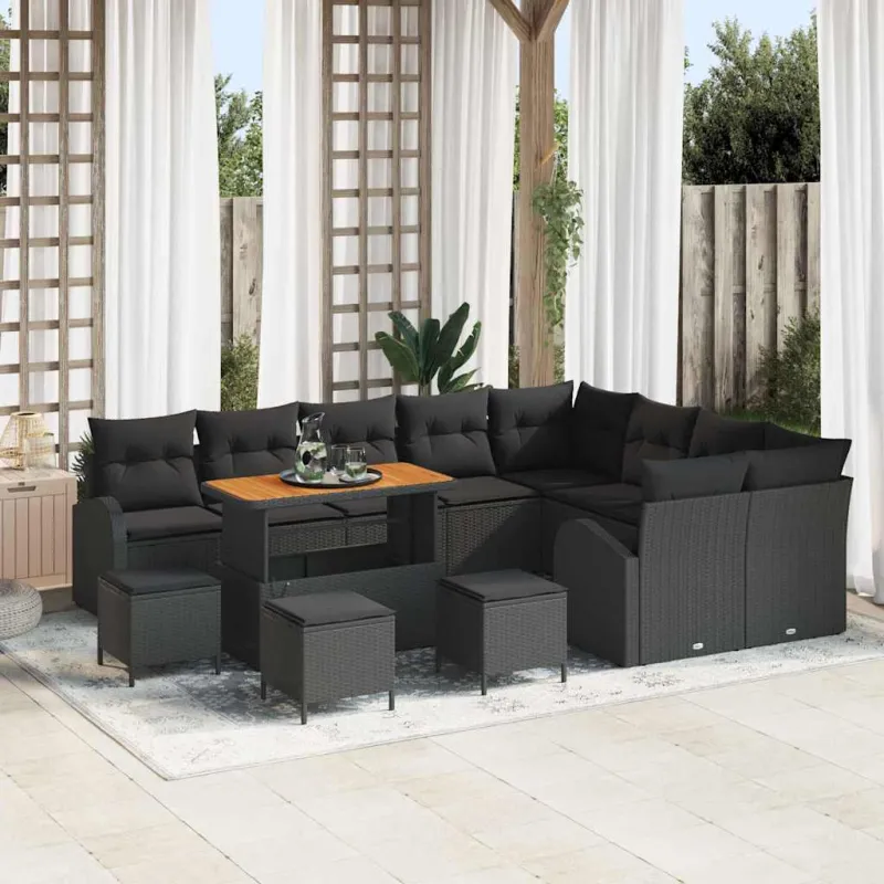 Sodo Sofų Rinkinys su pagalve su saugykla 13 pcs Juoda