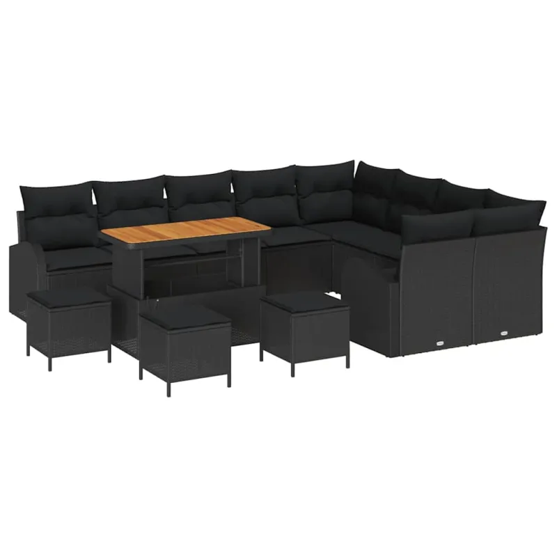Sodo Sofų Rinkinys su pagalve su saugykla 13 pcs Juoda