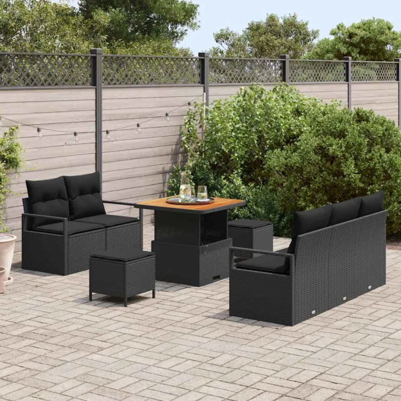Sodo Sofų Rinkinys su pagalve su saugykla 8 pcs Juoda