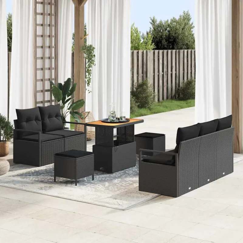 Sodo Sofų Rinkinys su pagalve su saugykla 8 pcs Juoda
