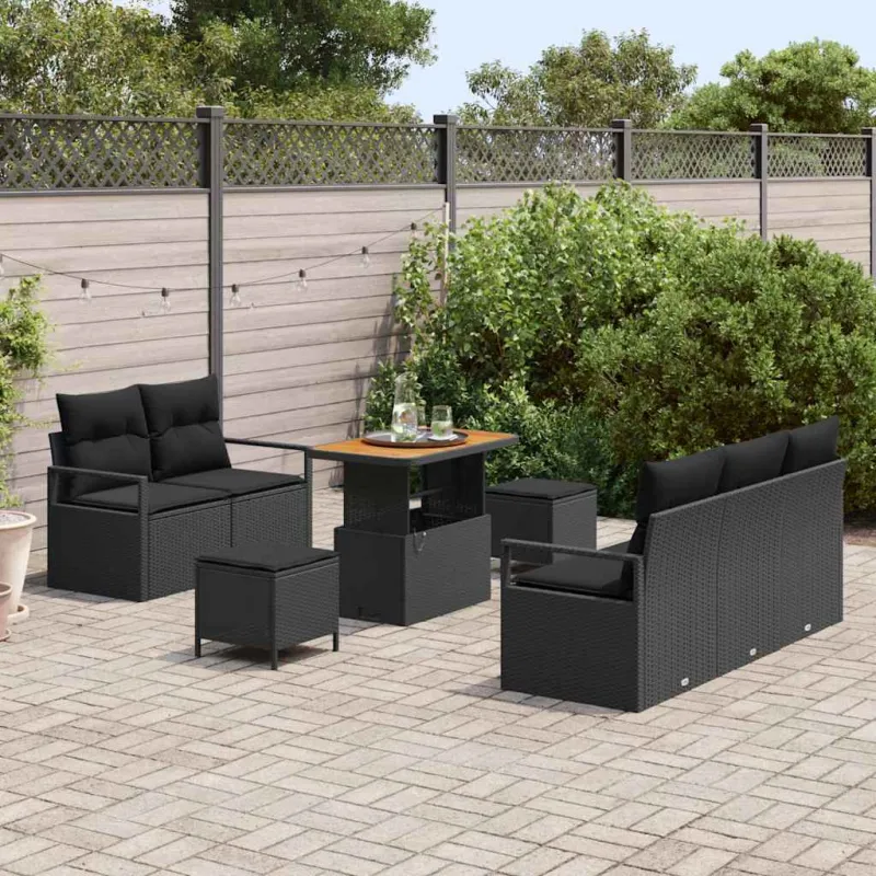 Sodo Sofų Rinkinys su pagalve su saugykla 8 pcs Juoda