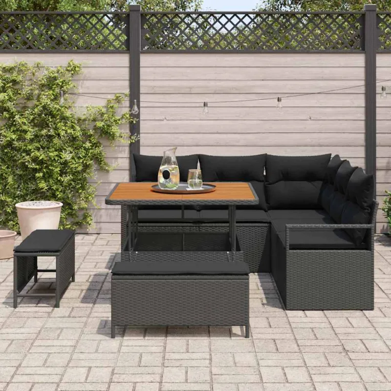 Sodo Sofų Rinkinys su pagalve su saugykla 8 pcs Juoda