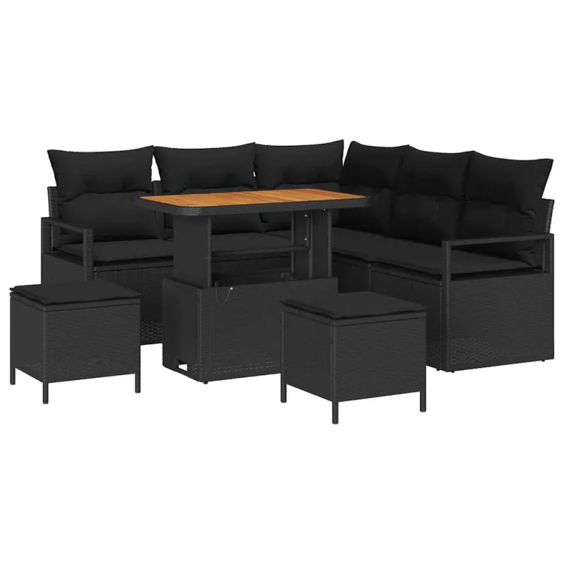 Sodo Sofų Rinkinys su pagalve su saugykla 8 pcs Juoda