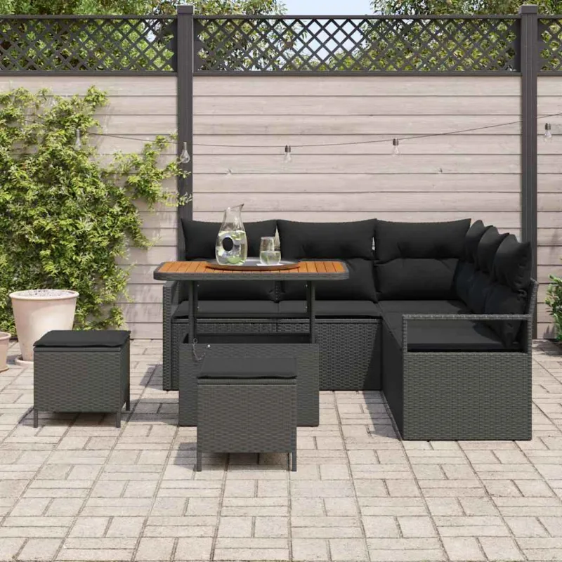 Sodo Sofų Rinkinys su pagalve su saugykla 8 pcs Juoda