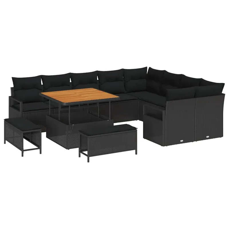 Sodo Sofų Rinkinys su pagalve su saugykla 12 pcs Juoda