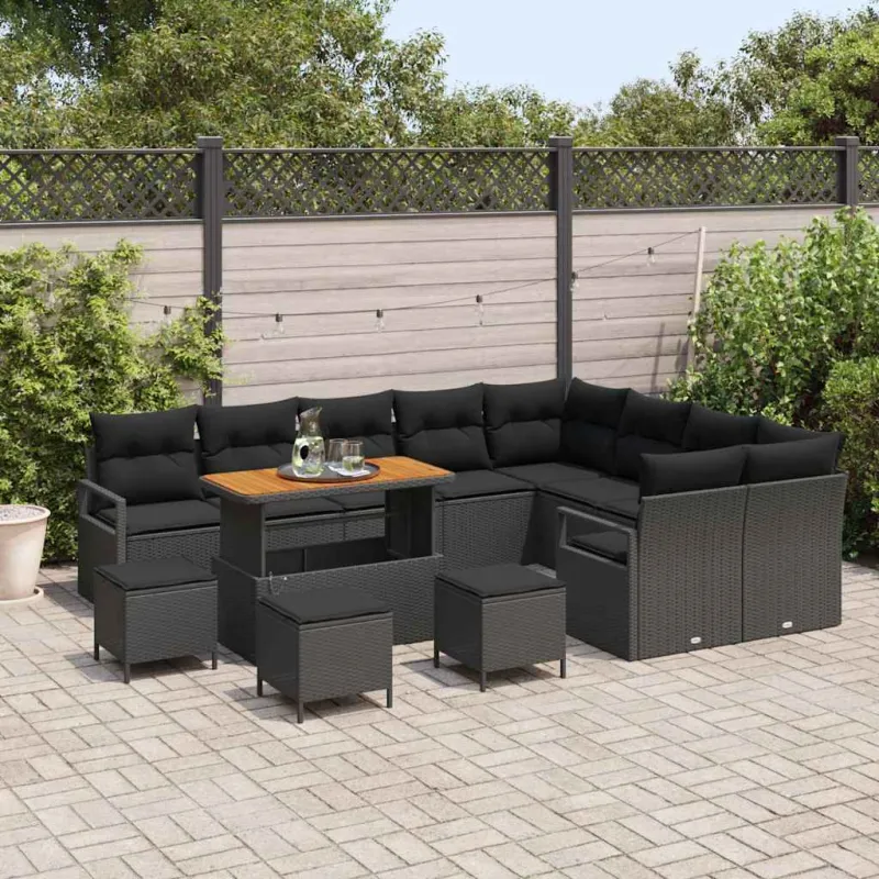 Sodo Sofų Rinkinys su pagalve su saugykla 13 pcs Juoda