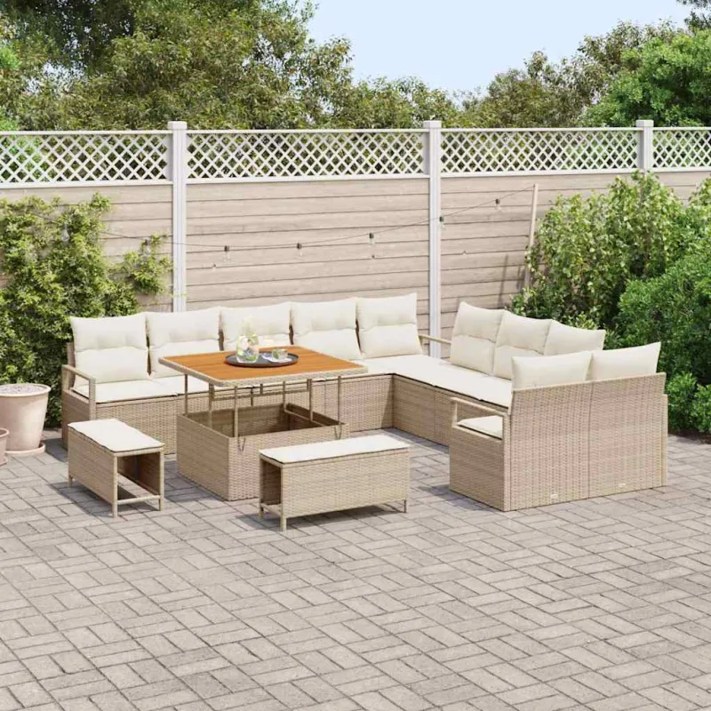 Sodo Sofų Rinkinys su pagalve 13 pcs Bežinė ir kreminė