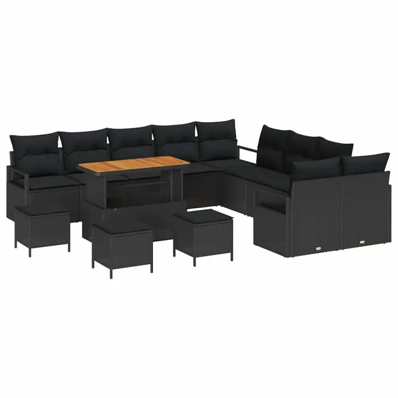 Sodo Sofų Rinkinys su pagalve su saugykla 14 pcs Juoda