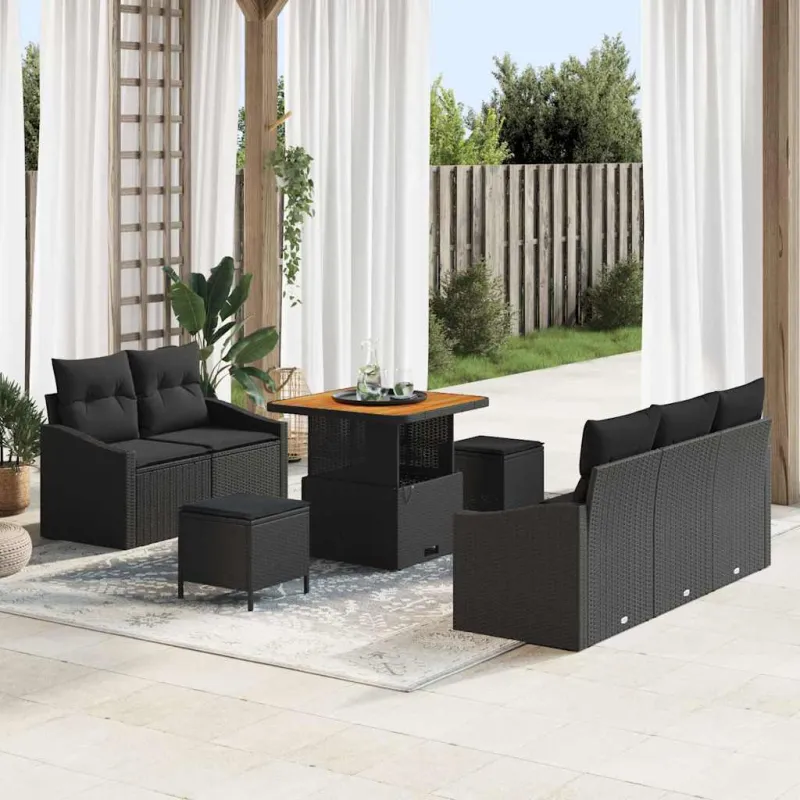 Sodo Sofų Rinkinys su pagalve su saugykla 8 pcs Juoda